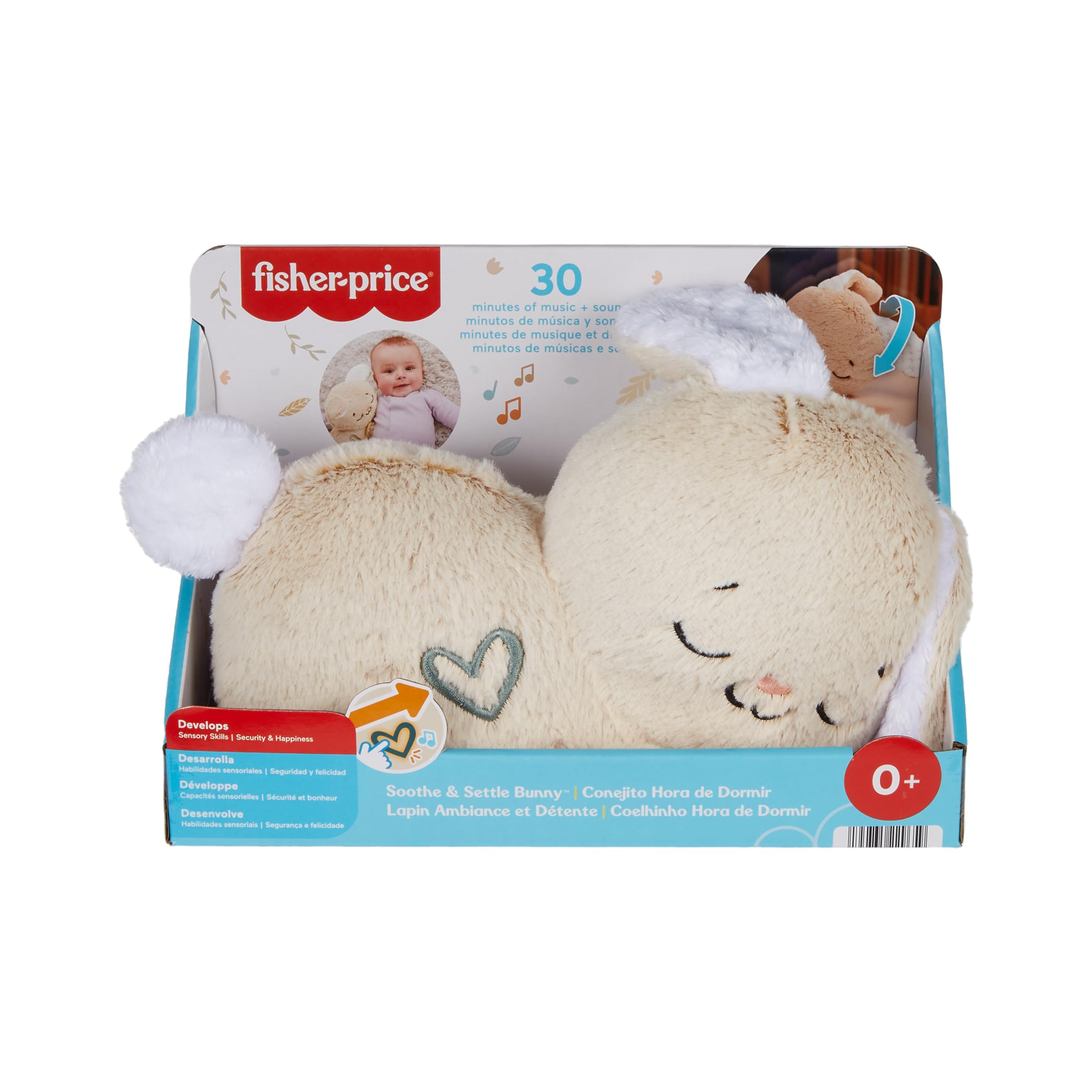 Fisher-Price Schlummer Häschen - tragbares Plüschspielzeug mit Musik und Licht für Neugeborene, Baby Spielzeug ab Geburt, Babyparty und Neugeborenen Geschenk, HXG97