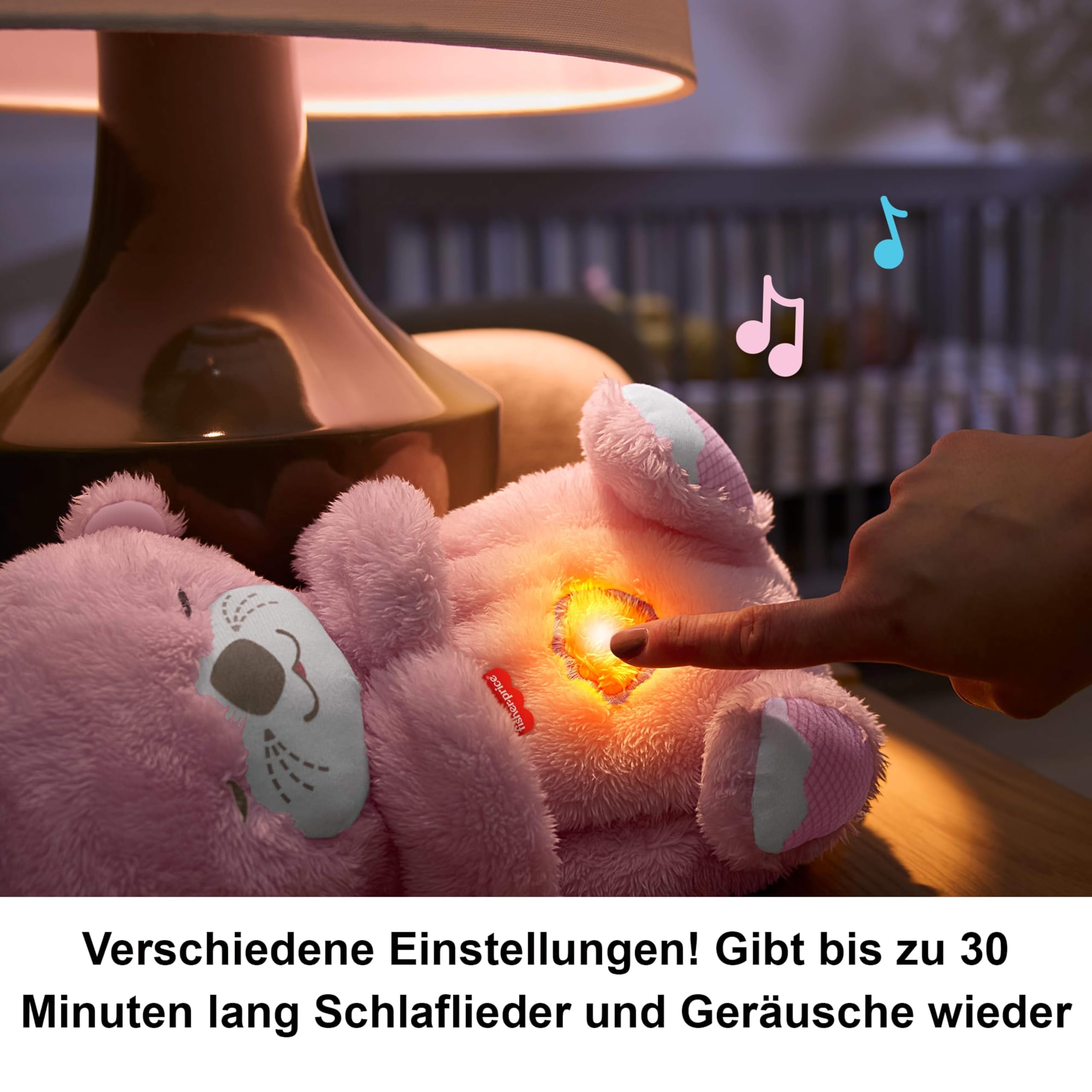 Fisher-Price Schlummer Häschen - tragbares Plüschspielzeug mit Musik und Licht für Neugeborene, Baby Spielzeug ab Geburt, Babyparty und Neugeborenen Geschenk, HXG97