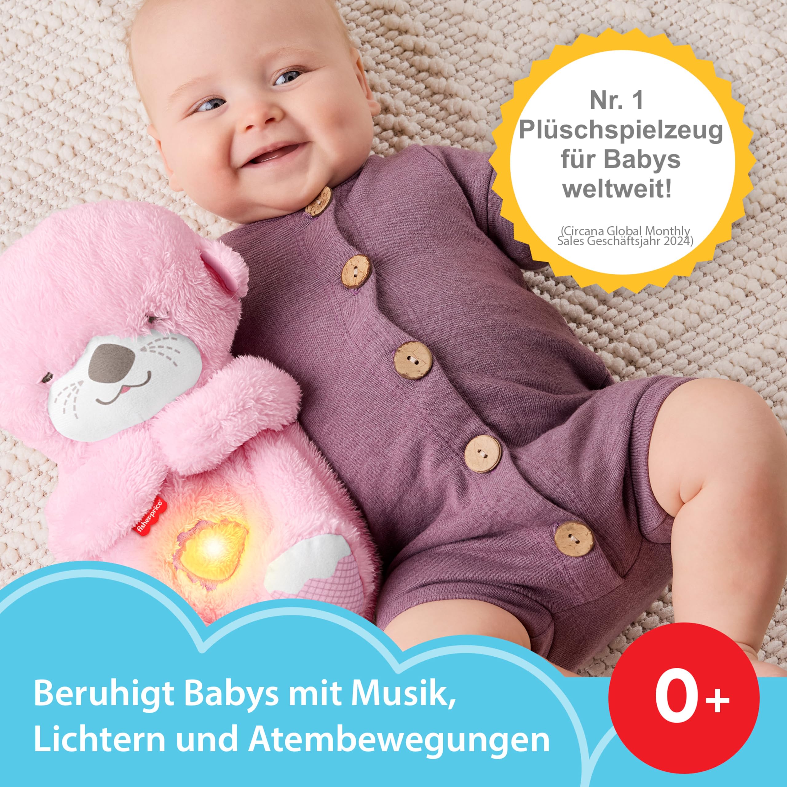 Fisher-Price Schlummer Häschen - tragbares Plüschspielzeug mit Musik und Licht für Neugeborene, Baby Spielzeug ab Geburt, Babyparty und Neugeborenen Geschenk, HXG97